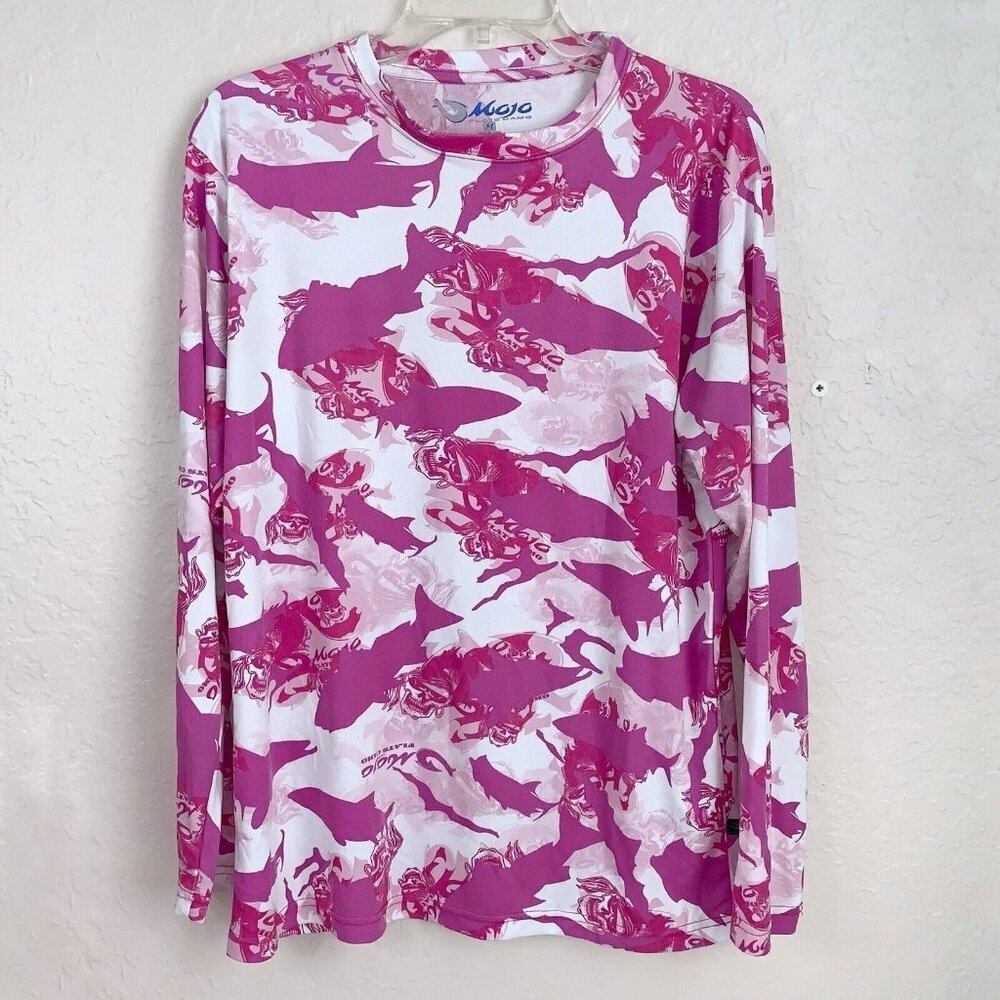 Mojo‎ Flats Rash guard Womens Medium Sun Protection Moisture Wicking pink white